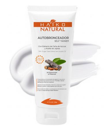 HAIKO NATURAL Natural Self Tanner with Sugar Cane Extract & Jojoba Oil. Buildable Even Glow Without Sun. Deeply Hydrating & pH Balanced. Fast-Drying Streak-Free - 2.7 fl oz / 80g
