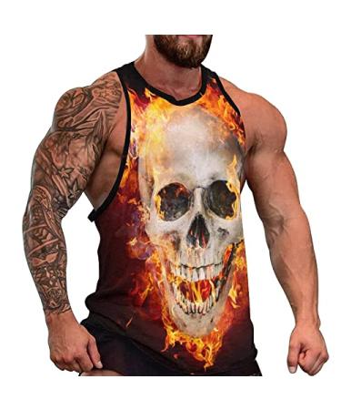 Skull in Flames in The Darkness Mens Tank Tops Vest Sleeveless Tee Workout T-Shirts Vest Athletic Undershirts X-Large