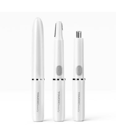 TOUCHBeauty Eyebrow Trimmer Nose Ear Trimmer 2 in1 Precision Electric Hair Remover Painless for Face Chin Lips Neck Bikini-line Armpit White
