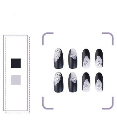 24 Pieces Butterfly Black Coffin Ballerina Press-On Nails - Long French Acrylic Nail Tips for Women & Girls - Buy Online on GoSupps.com