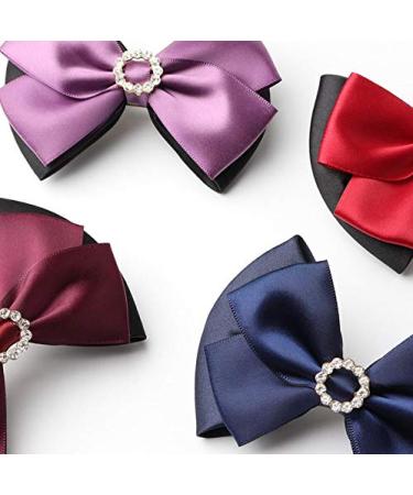 Red Rhinestone Satin Bow Barrette | Hair Clip Bun Cover | Hairnet Bowknot Decor - Women's Hair Accessories - Buy Online on GoSupps.com