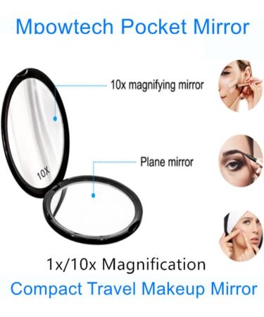 Mpowtech Compact Mirror 1x/10x Magnification - Travel Makeup Mirror - Pocket Mirror for Handbag - Handheld 2-Sided Portable Mirror Compact Mirror - Black Round - Buy Online on GoSupps.com