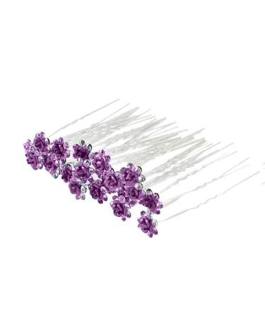 Weddecor silver hairpin with crystal rose flower pattern & rhinestone glittering stones bride wedding hair clips for women & girls all kind of hair - purple 10 10 purple