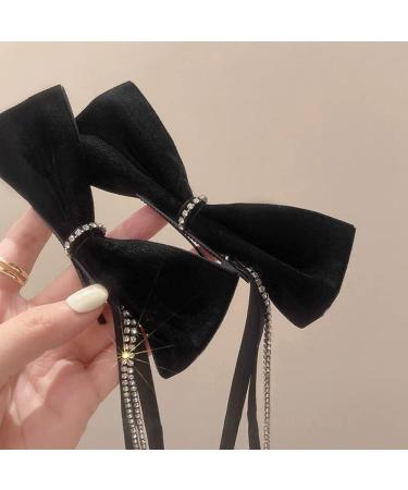 Wiwpar 2PCS Black Velvet Hair Bow Side Clips - Rhinestone Ribbon Tassel Hair Barrettes for Women and Girls | Non-Slip Bowknot Hairpin Clips | Cute Hair Accessories for Christmas & Halloween - Buy Online on GoSupps.com