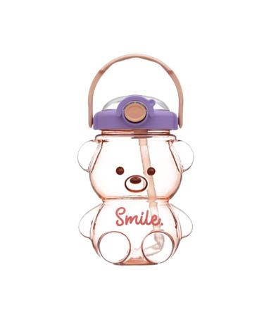 Bear Straw Bottle Portable Large Capacity Bear Water Bottle with Strap and Straw Cute Bear Shaped Water Bottle Adjustable Removable Strap for Girls School Outdoor Travel (purple-34oz)