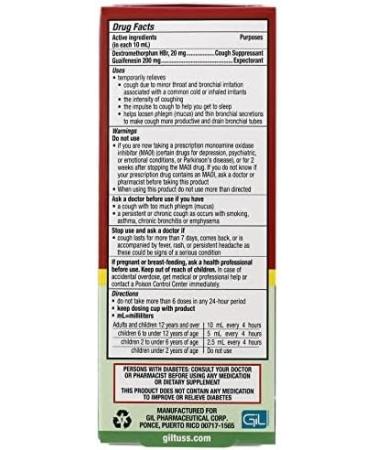 Giltuss Diabetic Cough & Cold Syrup - Non-Drowsy Chest Congestion Relief Safe for Diabetics Fructose-Free Grape Flavor 4 Fl Oz - Buy Online on GoSupps.com