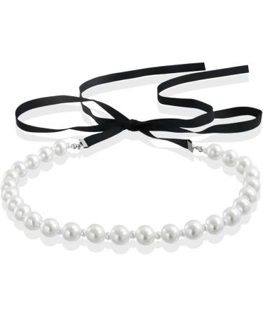 Vsilay Punk Black Velvet Ribbon Choker Necklace with Simulated Pearl Charm - Gothic Jewelry Gift for Festivals - Buy Online on GoSupps.com