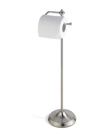 SunnyPoint Bathroom Free Standing Toilet Tissue Paper Roll Holder Stand with Reserve Function, Satin Nickel