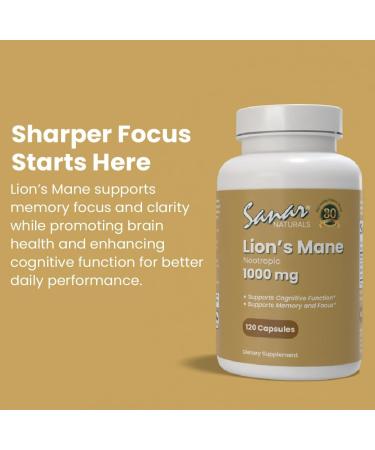 Sanar Naturals Lions Mane Supplement Capsules - Focus, Memory and Brain Function Support - Mushroom Lions Mane Powder Supplement Nootropic - Non-GMO, Gluten-Free, 120 Pills - Buy Online on GoSupps.com