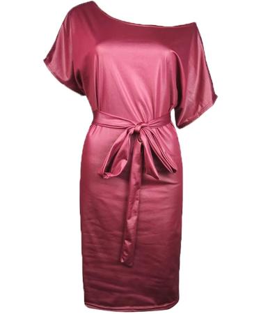 Faux Leather One Shoulder Party Dress Wine X-Large | Short Sleeve Mini Clubwear Evening Dress for Women - Buy Online on GoSupps.com