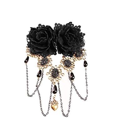 XLKJ Retro Gothic Rose Flower Hair Clips Rhinestone Hairpins Lace Tassels Hairpin Headdress for Women Girls