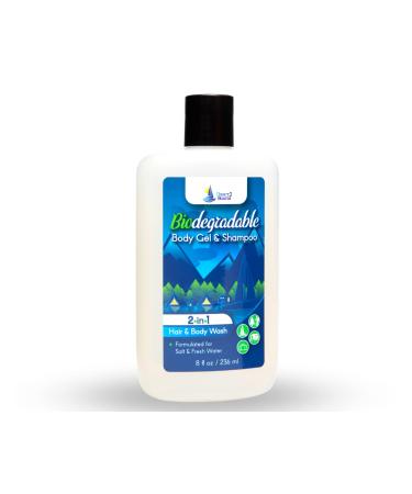 Biodegradable Shampoo & Body Wash Organic 8 oz Bottle Soap - 2-in-1 Hair & Body Wash  For Fresh & Salt Water  No Dies or Fragrances - Organic Body Wash - Travel Size Body Wash  Travel Shampoo