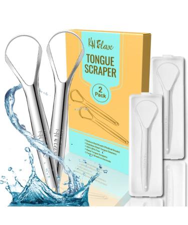 KN FLAX Tongue Scraper 2 pack Medical Grade Reduce Bad Breath Maintains Oral Care 100% BPA Free Metal Tongue Scraper Tongue Cleaner for Adults and Kids Easy to Use with Non-Synthetic Handle