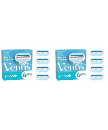 Gillette Venus Smooth razor blades women 4 replacement blades for women's razors with 3 times over the protective pillow surrounded by protective pillows that adapt to the body contour (pack of 2) 4 pieces (2 pack)