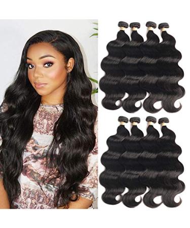 LUXEDIVA Brazilian Body Wave Virgin Hair 4 Bundles Deal (24 24 26 26 Inch, Natural Black) 100% Unprocessed Brazilian Body Wave Human Hair Weft 10A Grade Hair 24 24 26 26 Inch Bundle Deals