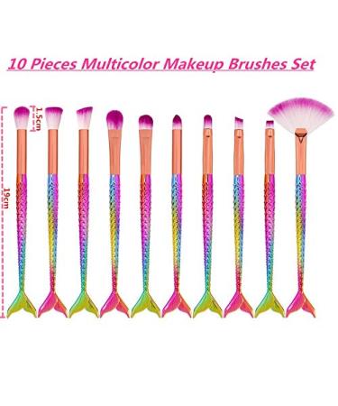 10-Piece Mermaid Makeup Brush Set - Colorful Fish Tail Eyeshadow Eyeliner & Concealer Brushes - International Shipping - Buy Online on GoSupps.com