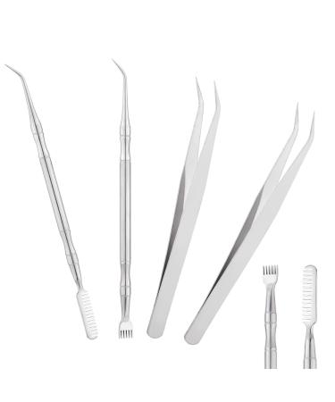 UNICRAFTALE 4pcs Eyelash Separator Tool Lash Lift Tool Kit Iron Eyelash Tweezers Stainless Steel Lashes Comb for Curling Eyelash Extention
