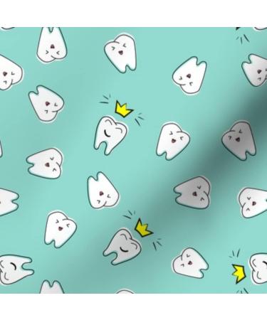 Spoonflower Fabric - Cute Dentist Design | Aqua Blue Velvet for Home Decor & Apparel | Dental Crown & Tooth Floss Fat Quarter - Buy Online on GoSupps.com