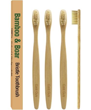Bamboo and Boar Bristle Toothbrush (4 Pack) + Travel Case & Silk Dental Floss | Eco-Friendly Dental Set with 100% Compostable Bristles | Biodegradable & Compostable Wooden Toothbrushes - Buy Online on GoSupps.com