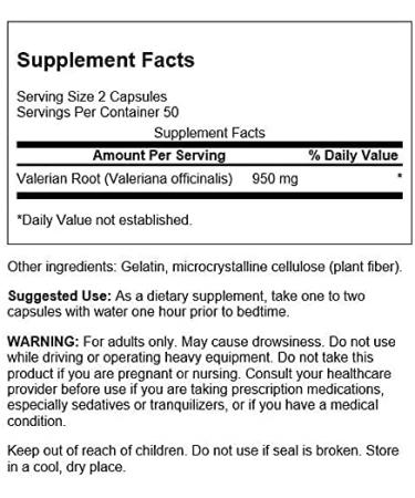 Swanson Valerian Root Capsules - 950mg Natural Herbal Supplement for Relaxation & Sleep Support - 100 Count - Buy Online on GoSupps.com