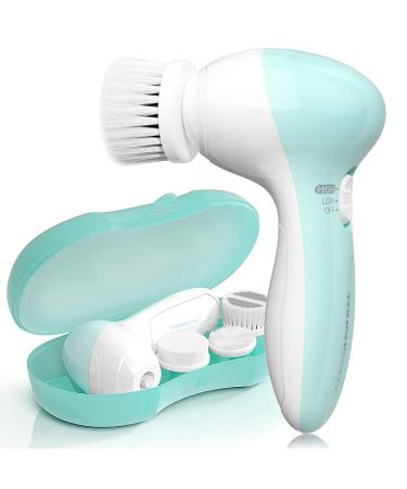TOUCHBeauty Facial Cleansing Brush Face Brush with 3 Exfoliating Brush Attachments 2 Speeds Complete Face Spa System for Gentle Exfoliation and Deep Cleansing Green