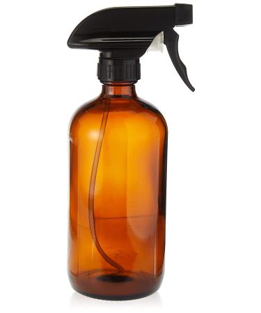 Empty Amber Glass Spray Bottle - Large 16 oz Refillable Container is Great for Essential Oils, Homemade Cleaning Products, Aromatherapy - Durable Black Trigger Sprayer w/ Mist and Stream Setting