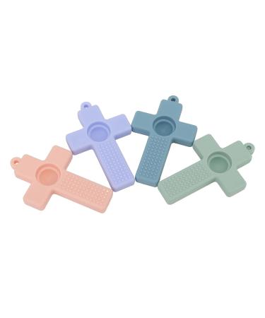 4PCS Cross Silicone Baby Teether Set with Lanyard - Colorful Teething Relief Chew Toy for Infants - Buy Online on GoSupps.com