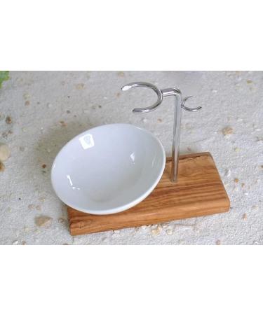 DOM Shaving Brush Holder CLASSIC PLUS | Olive Wood & Porcelain Bowl | 10cm Slanted Design - Premium Shaving Accessories - Buy Online on GoSupps.com