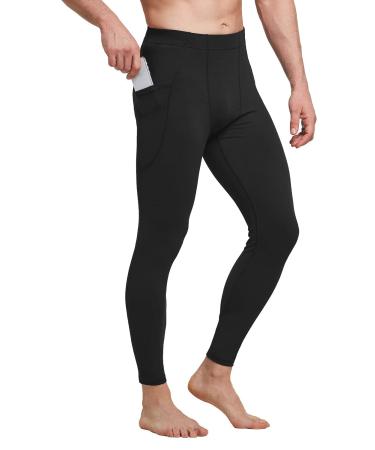 BALEAF Men's Yoga Leggings Running Tights with Pockets Athletic Sports Compression Pants for Workout Dance Cycling A- Black Large