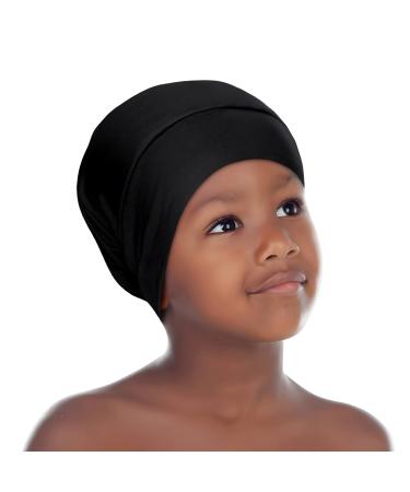 OLESILK Toddler-Bonnet, Mulberry Silk Bonnet for Kids, Silk Sleep Cap for Kids Hair Bonnet for Sleeping, Black Toddler Black for Toddler