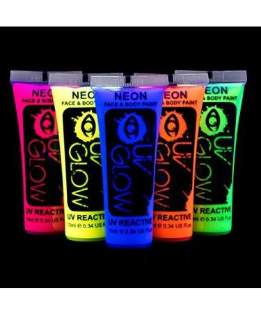 UV Glow Blacklight Neon Face & Body Paint - 0.34oz Set of 5 tubes - Fluorescent & Super Bright