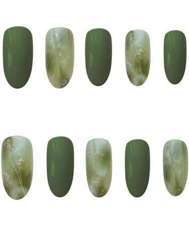 Press on Nails False Nails Fingernail Green Blooming Long Type 24 Pcs Artificial Finger Acrylic Nail Kit Manicure Kit for Women Fake Nails Short - Buy Online on GoSupps.com