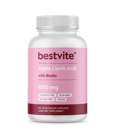 BESTVITE Alpha Lipoic Acid 600mg (per Capsule) with Biotin to Enhance Absorption (120 Vegetarian Capsules) No Fillers - No Stearates - No Flow Agents 120 Count (Pack of 1)