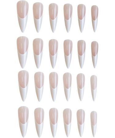 French Tip Press on Nails-Press On Nails with Nail Tips Pearlescent style false nails elegant long pointed pink white false nails Design Glossy press on nails Acrylic False Nails Cute Artificial Nails - Buy Online on GoSupps.com