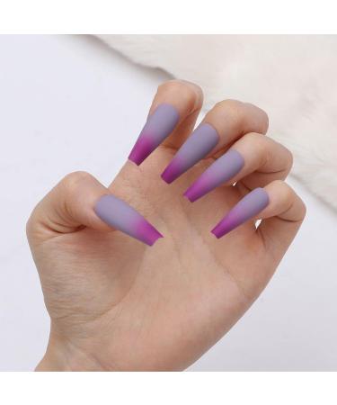 Beauty Artificial Full Cover Ballerina T-shaped Colorful Fake Nail Gradient False Nails Purple Matte - Buy Online on GoSupps.com