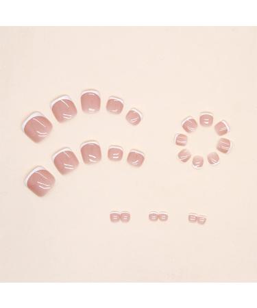 Sokfone Pink Press On Toenails 24 Pcs - Short Square French Tip False Toenails for Women - Glossy Acrylic Full Cover Toe Nails - Summer Ready - Color1 - Buy Online on GoSupps.com