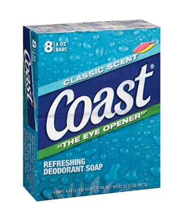 Coast Deodorant Soap Bars Classic Pacific Force Scent 8 Count (Pack of 4)