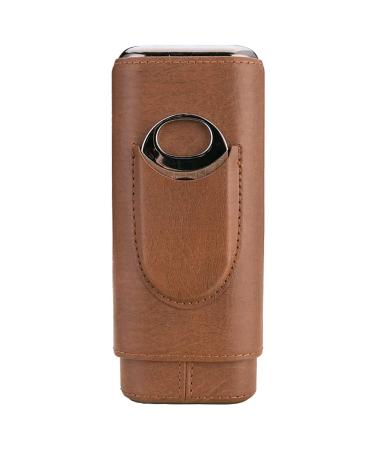 Cigar Case Cigar Humidor with Cedar Wood Lining Travel Portable Leather Cigar Humidor Waterproof Holds 3 Cigars Brown