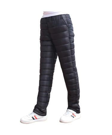 MEILONGER Boys Snow Pants Winter Lightweight Warm Rain Cargo Ski Pants with Pockets,Waterproof and Windproof 10-12 Classic Black