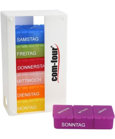 Com-Four 7-Day Drug Doser - Medication Organizer Box for Morning Lunch & Dinner - Pill Can for Weekly Use (White V1.1) - International Shipping Available - Buy Online on GoSupps.com