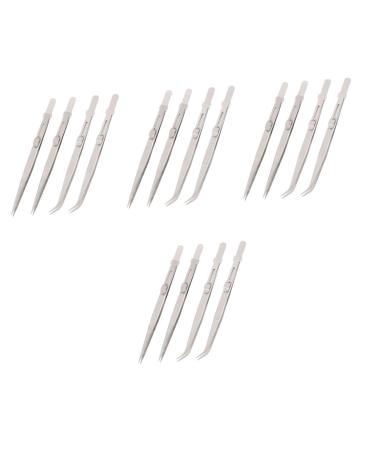 Precision tool 16 pieces of stainless steel tweezers Rubis tweezers Precision tweezers Metal coins metal stainless pincers stainless steel pins handicraft tweezers silver diamond stainless steel work 16.5x1cmx4pcs silverx4st