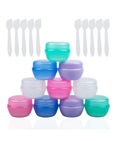 10 Pack Small Plastic Travel Containers for Toiletries,Sonku TSA Approved Empty Leakproof Refillable Mini Cosmetic Makeup Jars 20ml Per Piece with 10 Pack Mini Spatulas for Cream,Slime and Samples