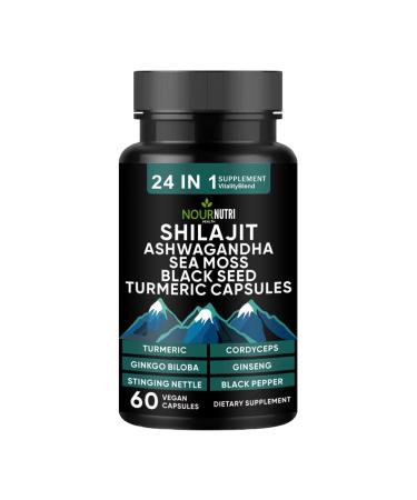 Nour Nutri Health Vitality and Wellness Support Ultra 24 in 1 Supplements Blend Ingredient includeShilajit Black Seed Oil Ashwagandha and More 60 Capsules