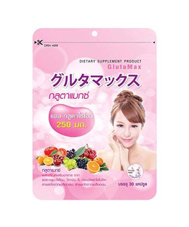 Glutamax L-Glutathione 250mg (30 Capsules) Clear skin acne problems freckles black spots Smooth skin Wrinkles look faded