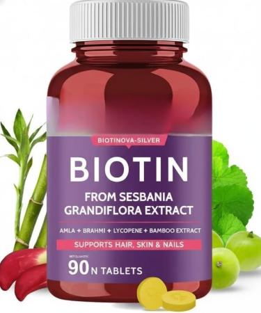 Biotin for Hair Growth with Amla Brahmi & Bamboo Extract - 90 Veg Tablets - Buy Online on GoSupps.com