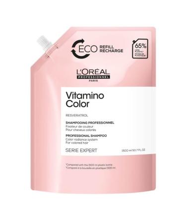 L'Oréal Professionnel, Color Fixing Shampoo, Eco-Refill, Colored & Highlighted Hair Lacking Shine, Anti-Oxidant, Prolongs & Enhances Color, Softness & Shine, Vitamino Color, 1500ml