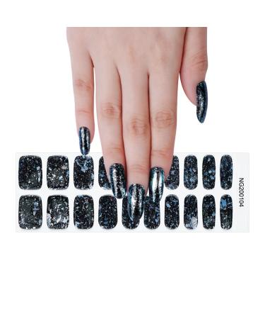 Semi Cured Gel Nails Strips 20 Stickers Nail Wraps Soft Self-Adhesive Gel Nail Stickers Salon-Quality Gel Nail Strips for Nails French Tip Manicure UV/LED Lamp Required (104-Black Blue)