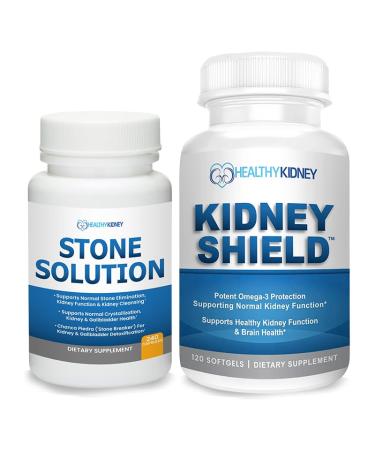 Stone Solution Capsules- Natural Dissolver Kidney Stone Support & Kidney Cleanser 60 Servings + Kidney Shield 120 Caps Kidney Supplement to Support Normal Kidney Function and Support Kidney Health