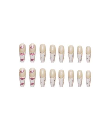 Runrayay Long Artificial Nails - Press-On Acrylic Tips in White Pink & Nude | Ballet-French Style with Nail Stones for Women & Girls - Buy Online on GoSupps.com