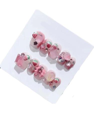 Summer Ice Penetration Strawberry Three-dimensional Gradient Removable Student Nail Art(XS)